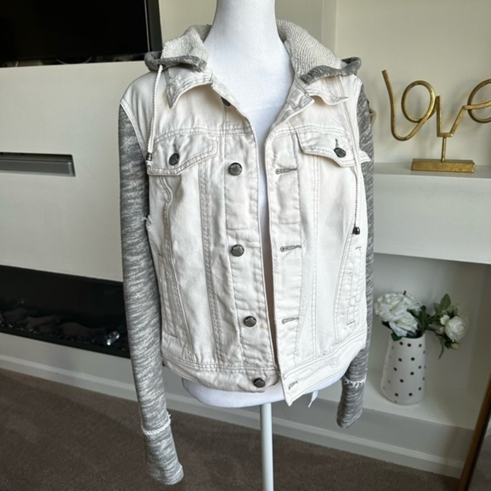 Free People White and Gray Jean Jacket